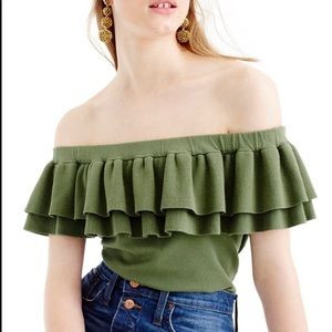 J. crew off shoulder green sweater top